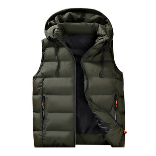 Solid Color Cotton Vest Men's Autumn and Winter Hooded Vest Vest Outer Wear Casual Warm Vest Jacket Custom Printed Logo