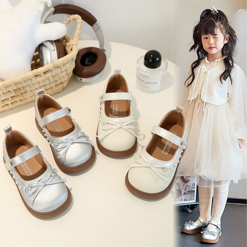 Niñas zapatos de cuero de arco de perla zapatos casuales para niños 2026 primavera y otoño nuevos zapatos de princesa de moda para bebés