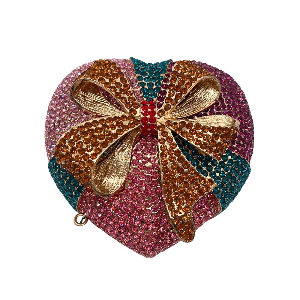 Caja de regalo de piedra embrague arco con diamantes caja de regalo de corazón para banquete con diamantes para mujeres