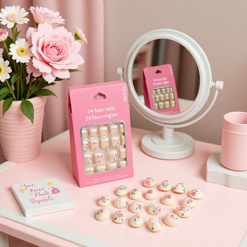 Claire's Ten-Year Supplier Guangdong Fake Nail Factory Printed French Flower Pattern with Pearls Kidsren's Nails Claire's Ten-Year Supplier Guangdong Fake Nail Factory Printed French Flower Pattern with Pearls Kidsren's Nails