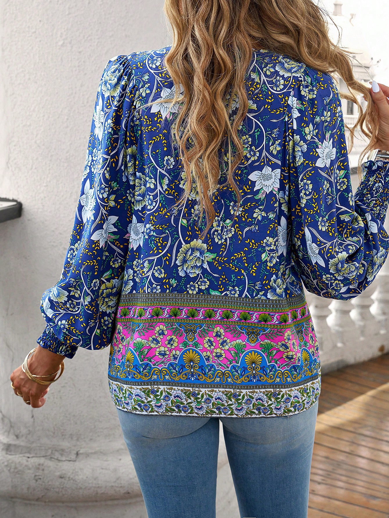 84g Weight Long Sleeve Sleeve Length Tie Placket Type Regular Sleeve Sleeve Type Viscose fiber Fabric Type Regular Top Length Blouse Tops Type Holiday, Banquet, Selfie Occasion V Neck Neckline Loose Fit Type Printing Pattern Summer, Spring, Autumn Season Women's Gender Vintage Style, Bohemian Style Wholesale Women's Vintage Style Bohemian Printing Long Sleeve Blouses 7