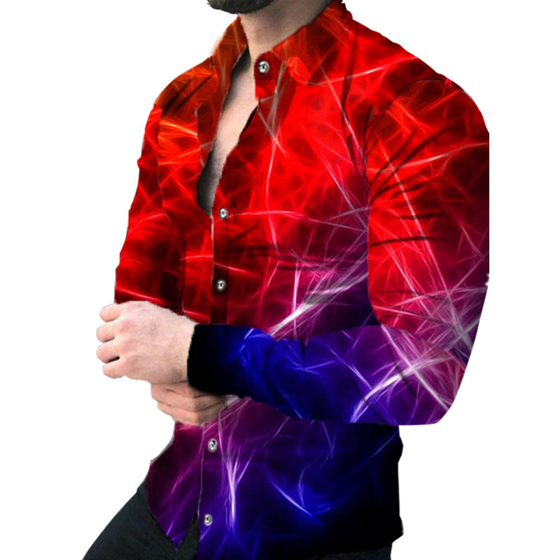 temu overseas warehouse foreign trade Europe and the United States new 3d digital printing men's casual long sleeve shirt a generation of hair