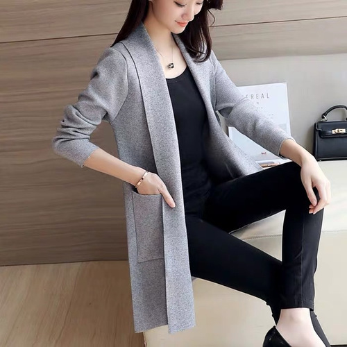 2025 Spring/Summer Women's Mid-Length Knitted Cardigan in Korean Style, Loose-Fit Solid-Color Trendy Top