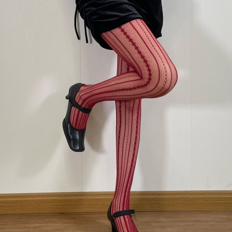 Spring Summer Retro Vertical Jacquard Sexy Black Silk Hot Girl Pure Desire Beautiful Leg Stockings Hollow Lace Mesh_voghion.com