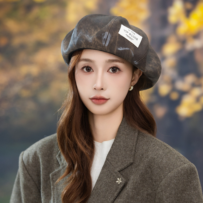 时尚百搭帽子女秋冬复古渐变贝雷帽大头围显脸小画家帽休闲防风帽|undefined