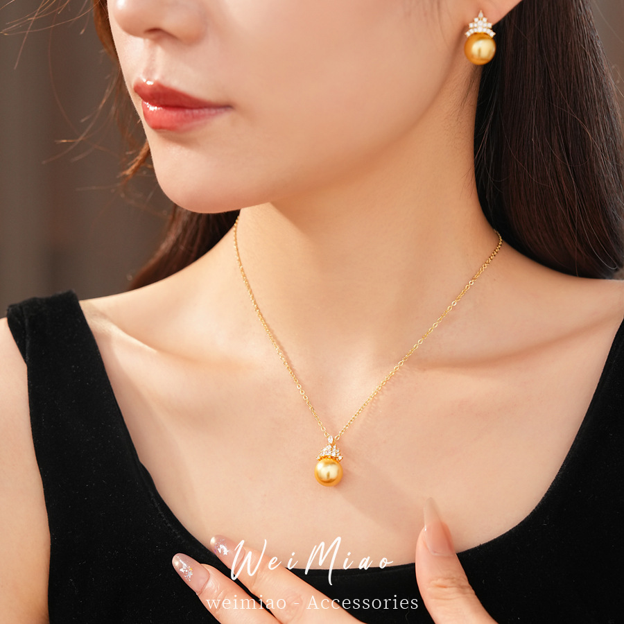 18 quilates de oro real, collar de perlas de piedra de aluminio, lujo ligero, nicho, cadena de clavícula, sensación de alto nivel, conjunto de joyas de temperamento simple
