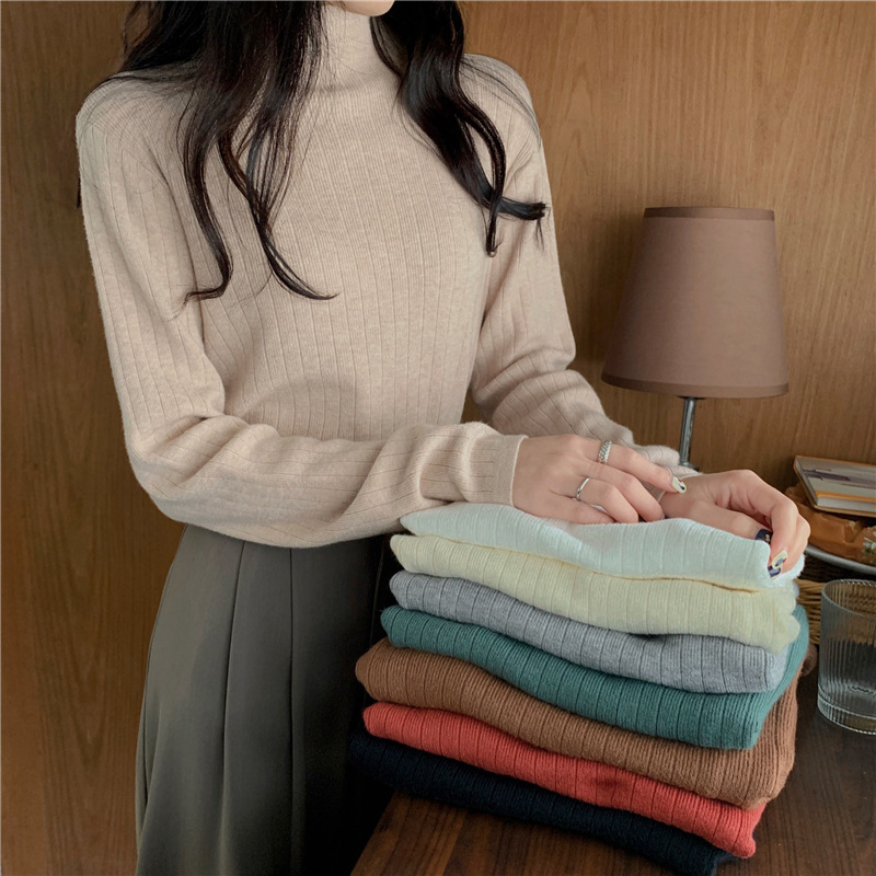 New Autumn and Winter Half Turtleneck Knitted Sweater for Women, Long-Sleeved Bottoming Shirt, Slim Fit, Fashionable, Versatile, Soft and Skin-Fribottomly