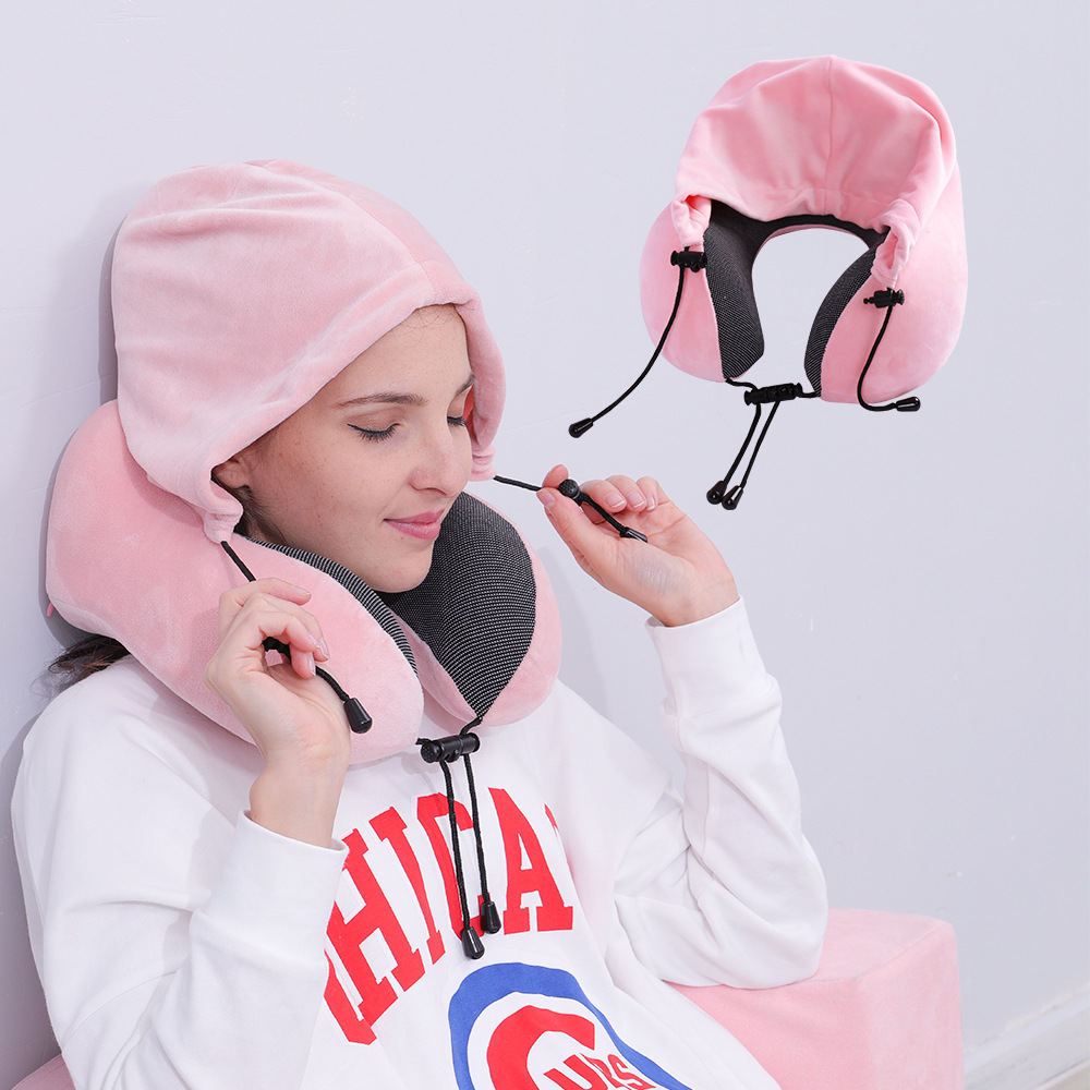 Cross-border new memory foam hood U-shaped pillow neck pillow portable travel airplane pillow office nap pillow