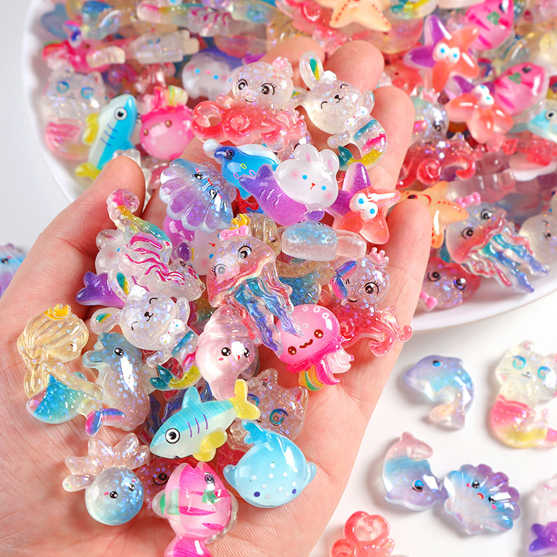 混合透明夜光海洋動物樹脂部品diyクリームゴム携帯ケース穴靴ボタンヘアクリップ|undefined