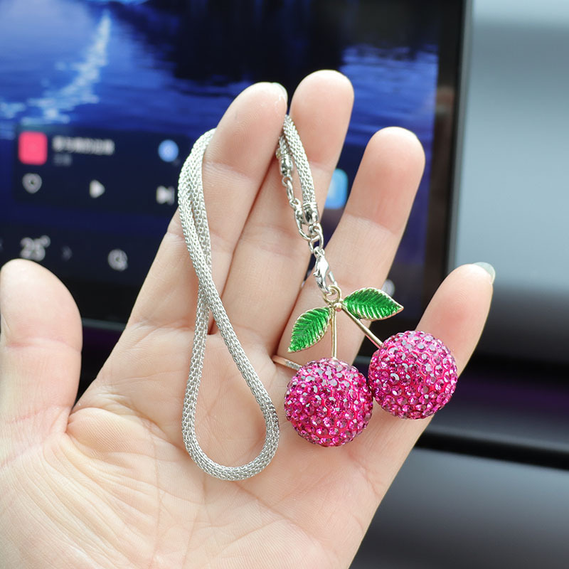 Cross-border cherry and strawberry car interior rhinestone pendants, car decoration accessories, car supplies pendants