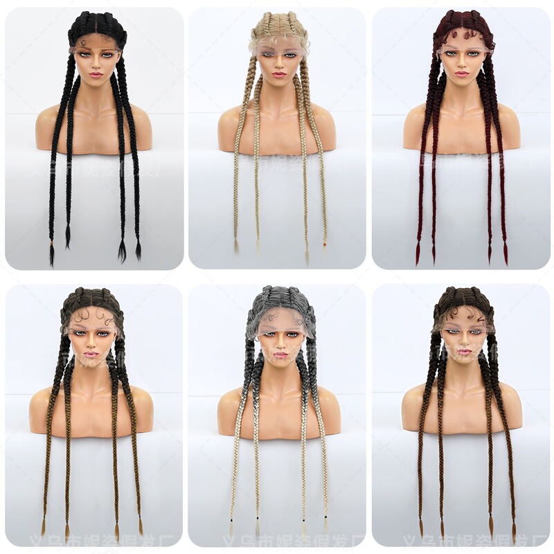 AliExpress new wig female braid hair front lace four-strand braid wig wholesale BraidLaceWig 4plat