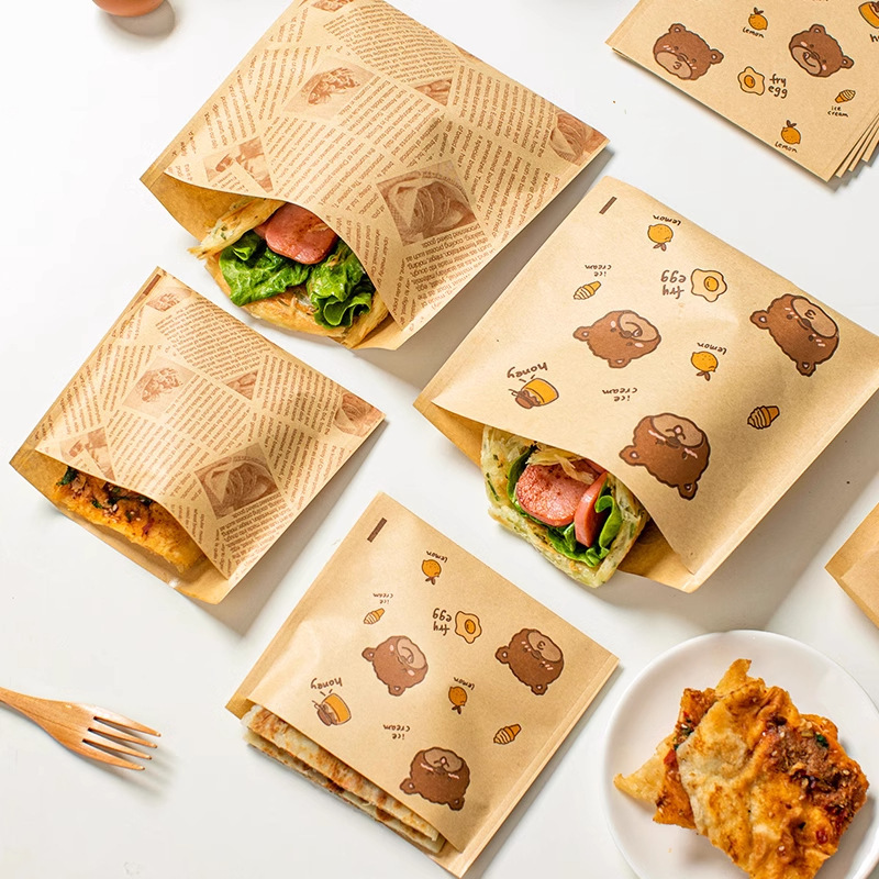 Hand-held cake paper bag breakfast noodle packaging oil-proof sandwich hamburger meat sandwich pancake egg fruit packing box Hand-held cake paper bag breakfast noodle packaging oil-proof sandwich hamburger meat sandwich pancake egg fruit packing box
