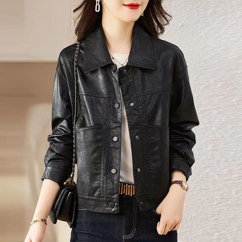 Haining Petite Short Leather Jacket for Women, Stylish and Slimming, Trendy Autumn and Winter New Fashion Casual Leather Jacket