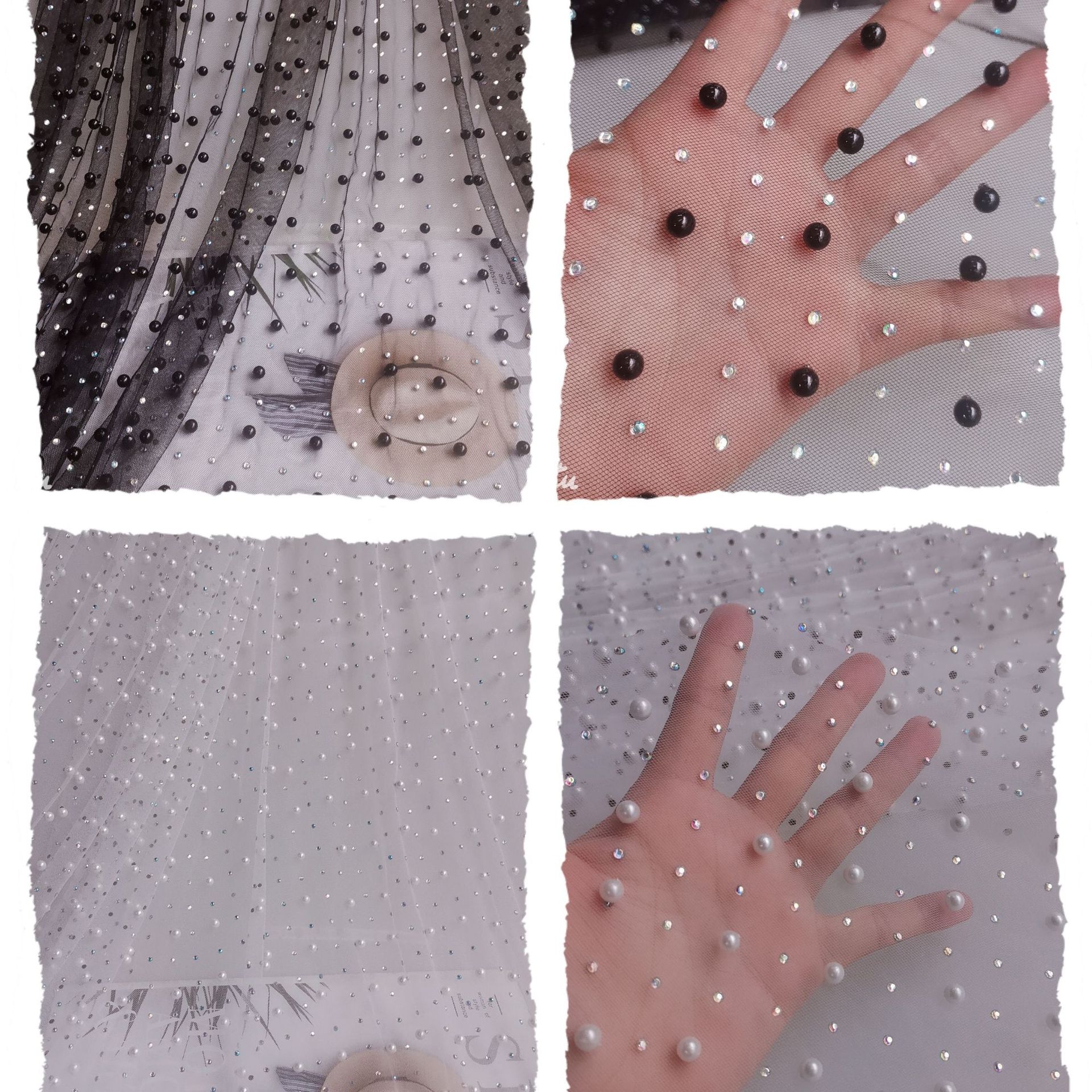 新款~重工艺外贸热卖款特美网纱定位排列烫钻钉珠 高品质裙装面料