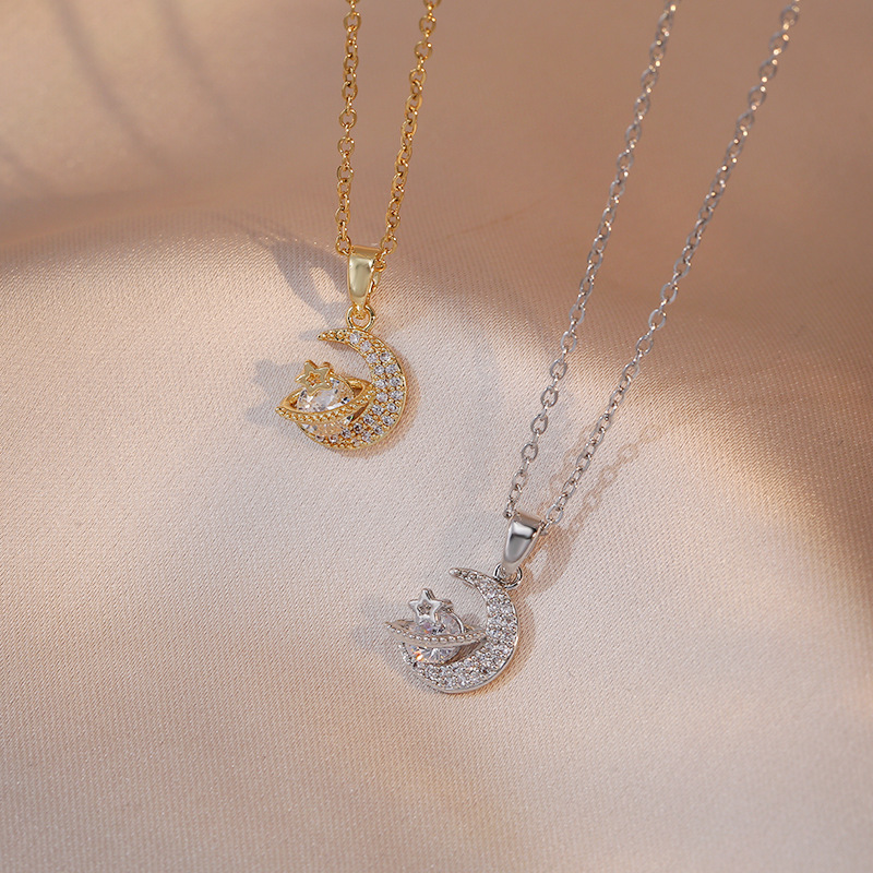Ogrlica Women's Network Red Sweet Star Moon Circon Geometry Small and Luxury New Design Sense Temperament Ogrlica iz titanovega jekla_voghion.com