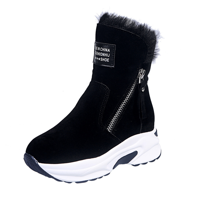 2023 Winter New Round Head Plush Thermal Side Zipper Low Barrel Flat Bottom Casual Student Women's Snow Boots_voghion.com