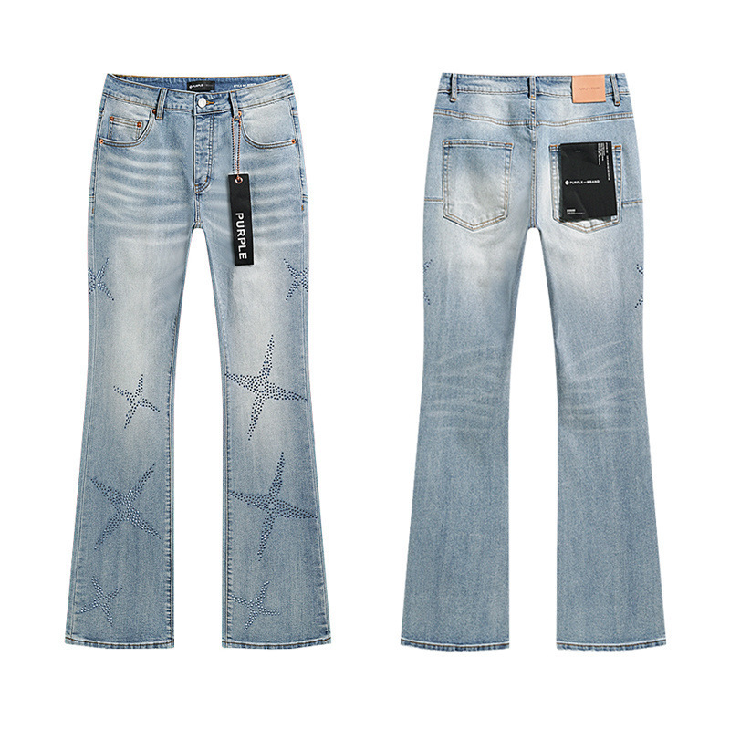 高品质PURPLE&AMIRI牛仔裤美式Jeans高街破洞补丁嘻哈直筒长裤男|undefined