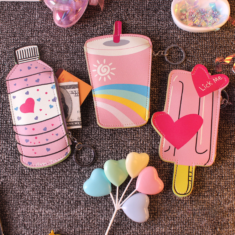 Daily, Shopping Occasion Pu Leather Material Women's Ice Cream Pu Leather Zipper Coin Purses
