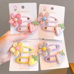 子供用ヘアピンフラワーイチゴBBクリップ女の子サイド前髪クリップヘアピンかわいい漫画ベビーファブリックヘアアクセサリー