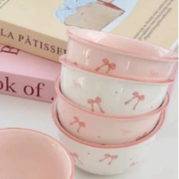 Tableware Set (Cute) with Bow Accent, Ceramic Dinnerware, Multiple Sizes 4.5–8.5 in