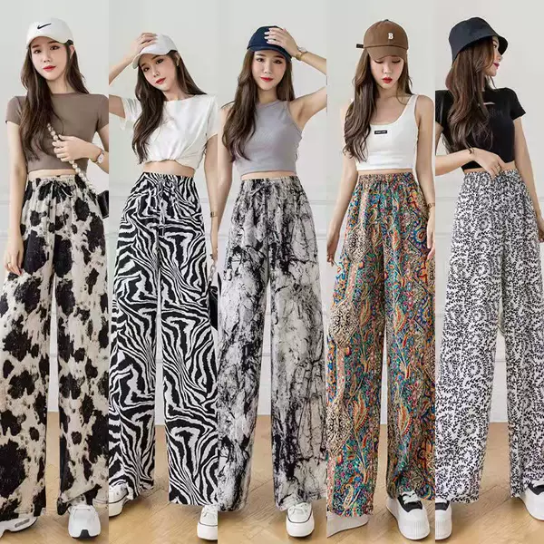 Ink Painting Print Wide-Leg Pants for Women 2026 Summer New Style Loose Thin Ice Silk High-Waisted Drapey Casual Floor-Length Pants