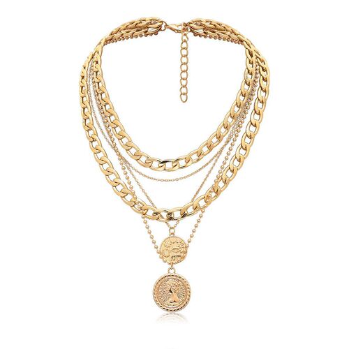 C193 Amazon cross-border necklace accessories fashion exaggerated multi-layered round card pendant coin multi-layered necklace women's choker