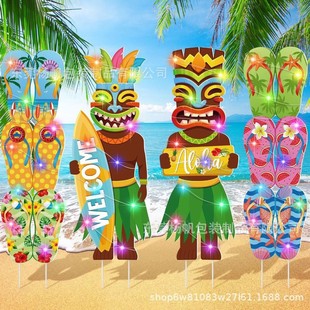2025 Summer Flamingo Pineapple Hawaiian Party Decoration Beach Watermelon Slippers suit Garden Card