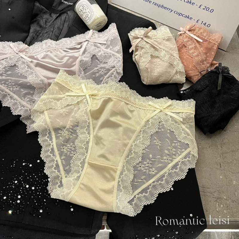 Silk satin lace panties for women, sexy and charming, low-waisted, pure cotton crotch, pure desire, bowknot triangle briefs