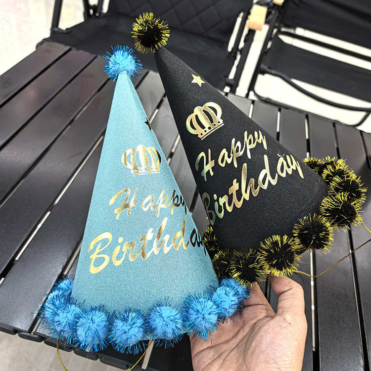 Glitter Frosted Silver Birthday Hat Hot Stamping Birthday Party Paper Hat Girls Adult Atmosphere Birthday Decoration Supplies