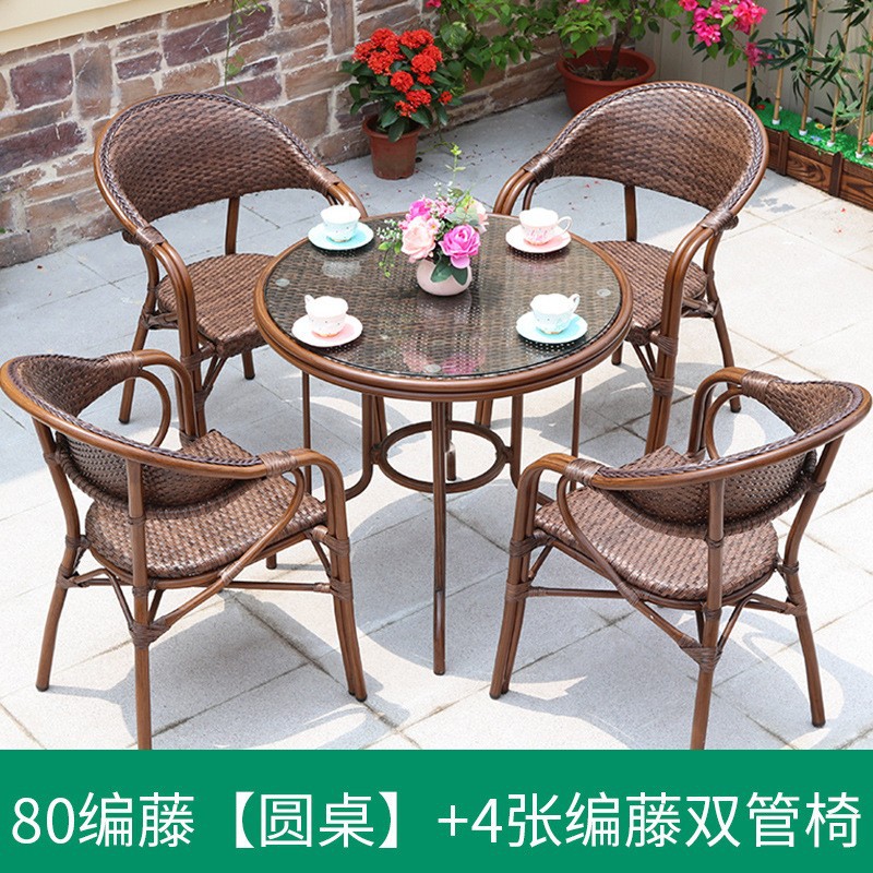 Mesa y silla de caña tejida al aire libre mesa de comedor de ocio al aire libre mesa de té impermeable café leche mesa de té silla de caña tres piezas image 20