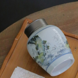 Tea Cans Ceramic Aluminum Alloy Imitation Tin Lid Sealed Tea Cans Vintage Decal Jiangya Sea Water Tea Cans Wholesale