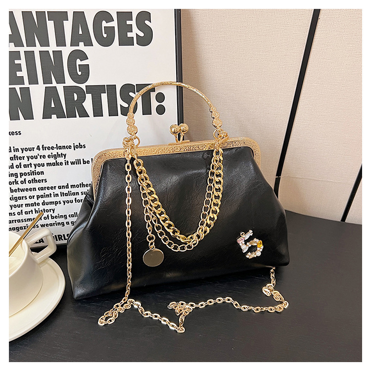 Women's 2023 New Gold Mouth Bag Trendy Fashion Chain One Shoulder Handbag Dinner Bag_voghion.com