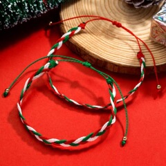 クリスマス 3 色ロープ編組調節可能な女性のブレスレット 2 個セット通勤パーティーパーティーに最適