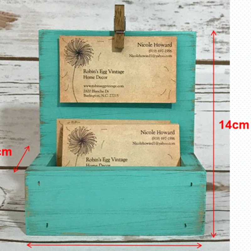 Farmhouse Business Card Holder with Clip, Non Removable Rustic Distressed