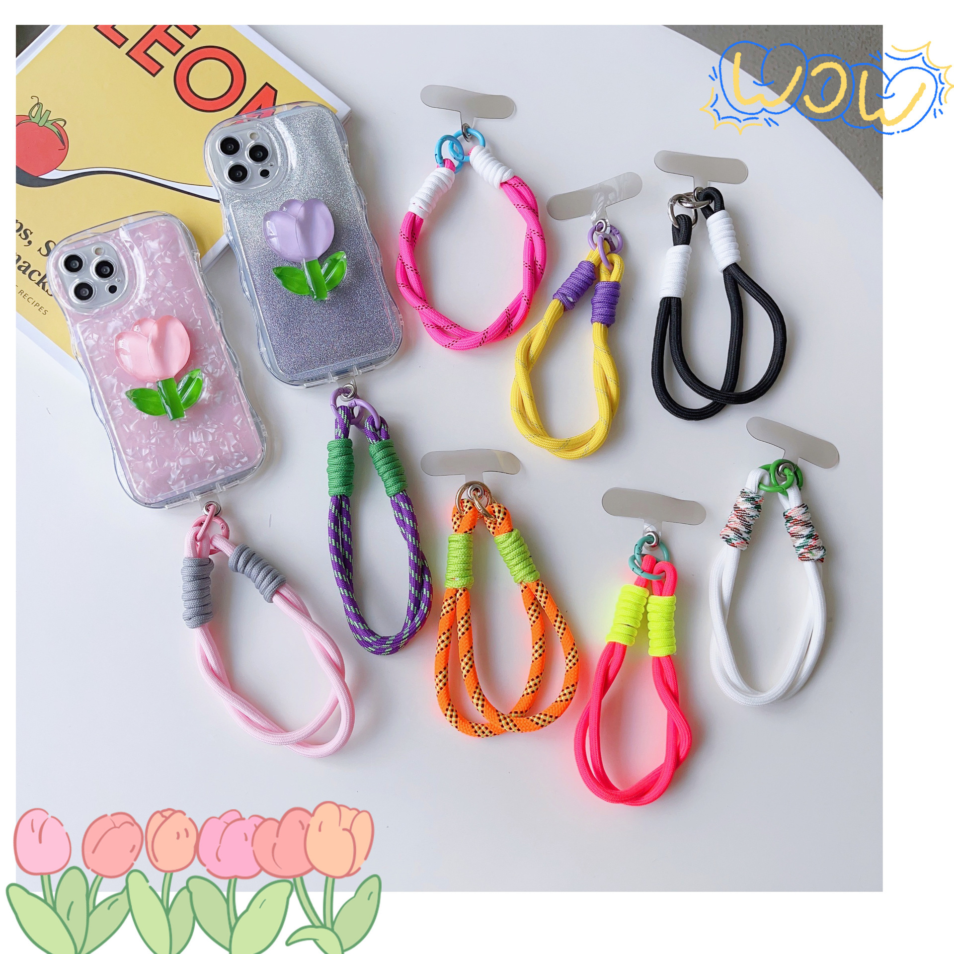 Suitable for all kinds of mobile phone shell accessories decorations bracelet hanging pendant color double hand short rope round key lock buckle