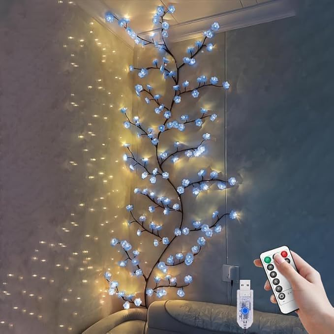 Cross-Border Flexible Blue Cherry Blossom Vine Light String, Branch Vine Light String with 8 Modes, Vine-Woven Decorative Light Cross-Border Flexible Blue Cherry Blossom Vine Light String, Branch Vine Light String with 8 Modes, Vine-Woven Decorative Light