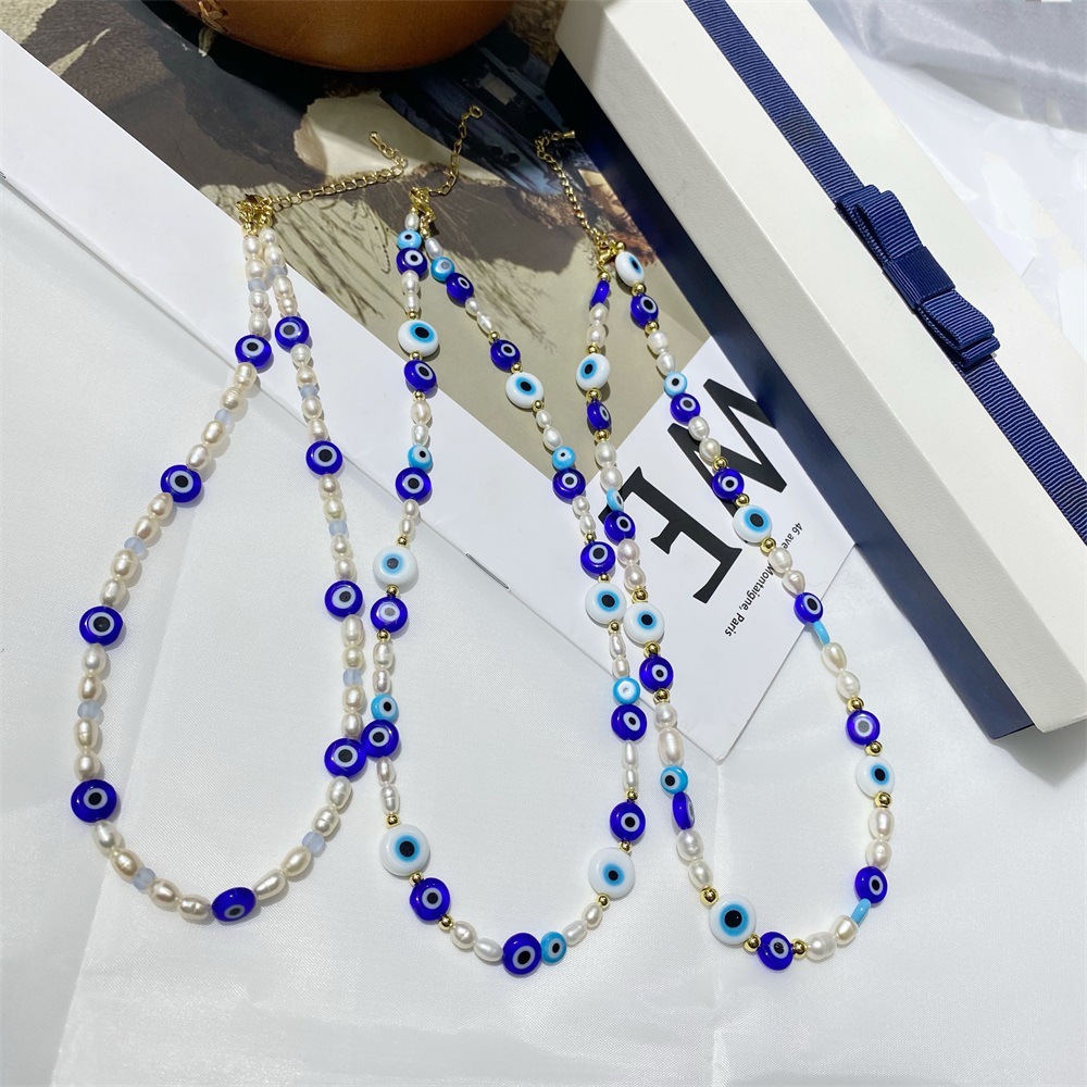 1 Piece Simple Style Devil's Eye Freshwater Pearl Glass Beaded Necklace display picture 1