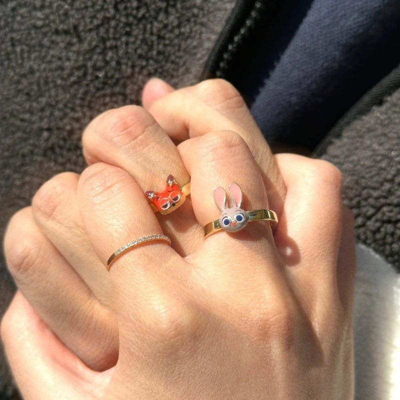 Zootopia 3D Avatar Ring Rabbit Judy Fox Nick Couple Ring Cartoon Gift