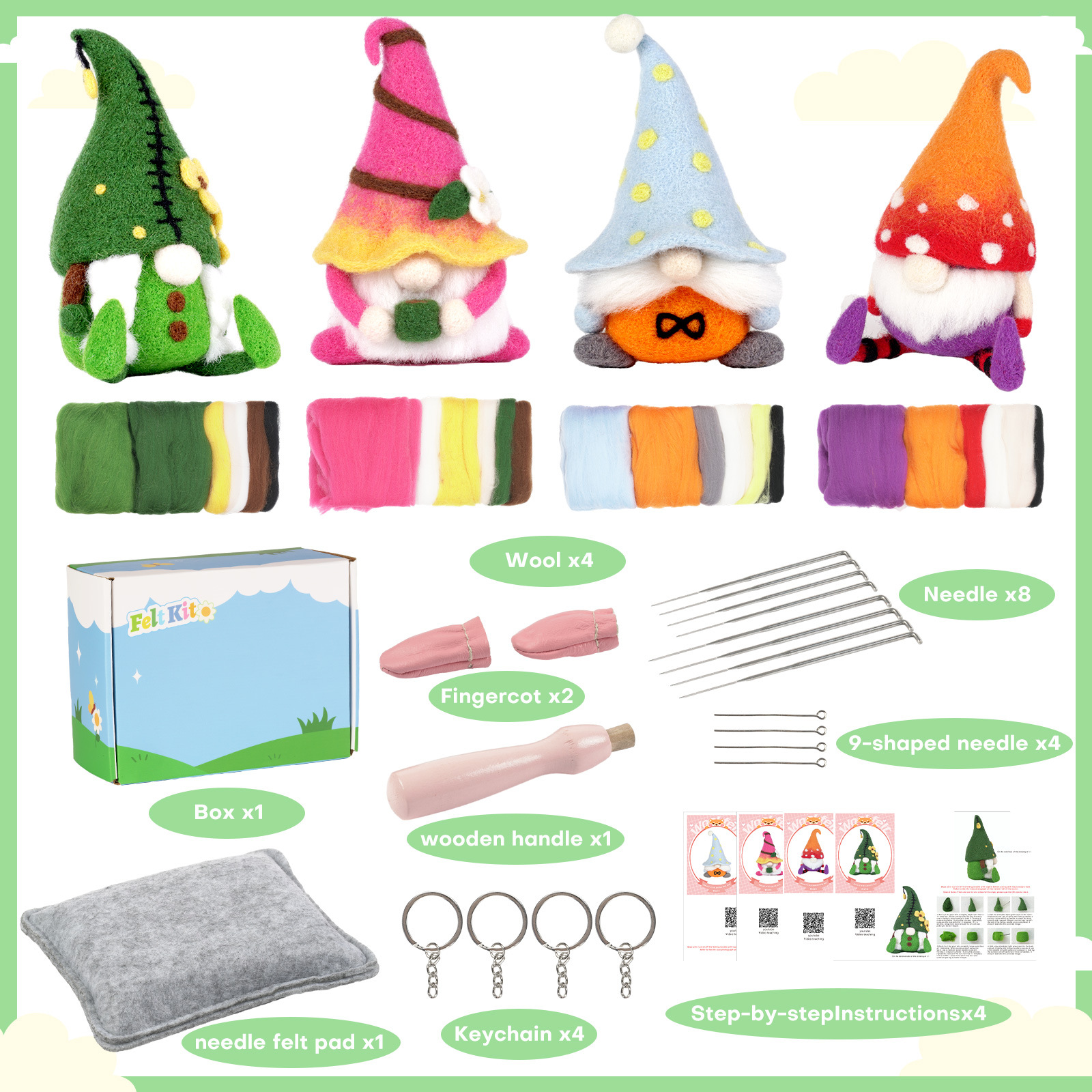 Heem & Gaart nei Wollfilz pochen Spaass DIY Material Package Santa Claus Gesiichtslos Zwergpopp véier Sets Grousshandel_voghion.com