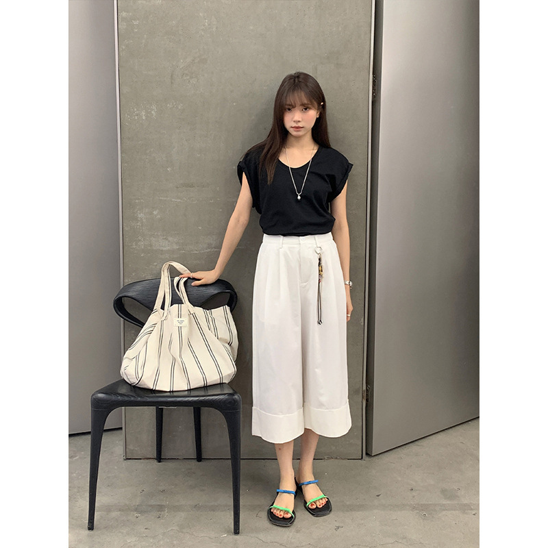 Icciicc Three-Dimensional Wide-Leg Cropped Pants for Women with a High-End Feel and Wide Rolled Edges, Casual Pants 0455 [Special Offer, No Returns or Exchanges]