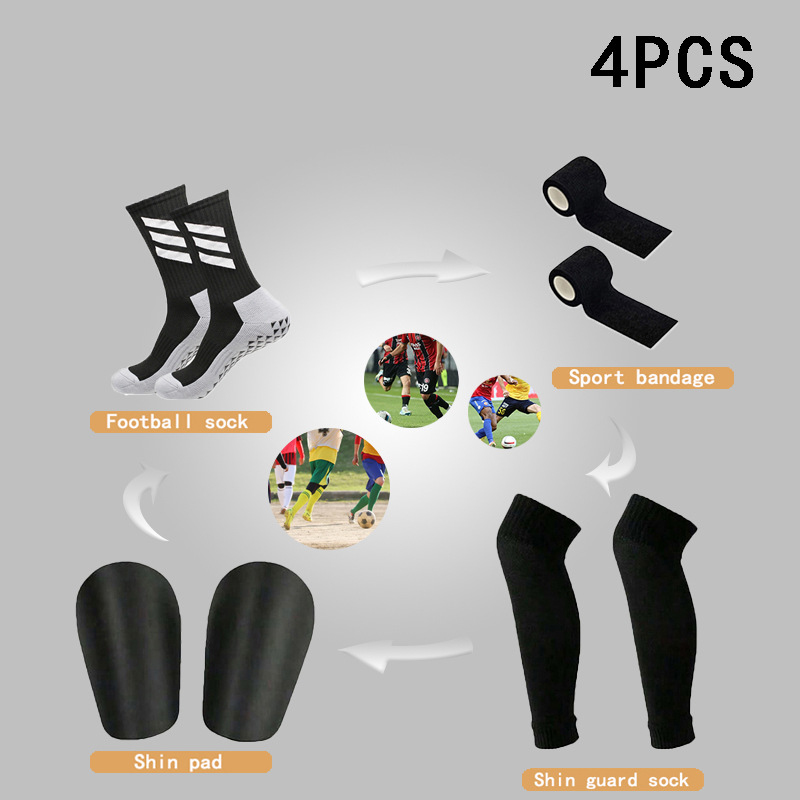 Cross-border best-selling football sports set: non-slip football socks, sports leg sleeves, mini shin guards, elastic bandages