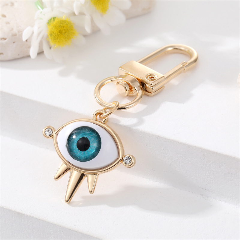 30g Weight Keychain Classification Alloy Material Eye Pattern Unisex Gender Plating Design Fashion Style Multicolor Color Alloy Base Support Diamond-embedded Colorful Devil's Eye Keychain Gold Electroplated Resin Patch Handbag Pendant 10