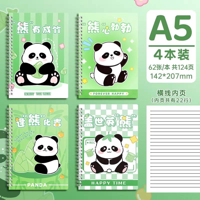 Cuaderno de notas de bobina b5 de color real simple en espiral de viento lindo dibujo animado a5 libro panda capibara