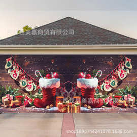 亚马逊圣诞靴子车库横幅装饰拍照道具圣诞节室外车库背景布摄影