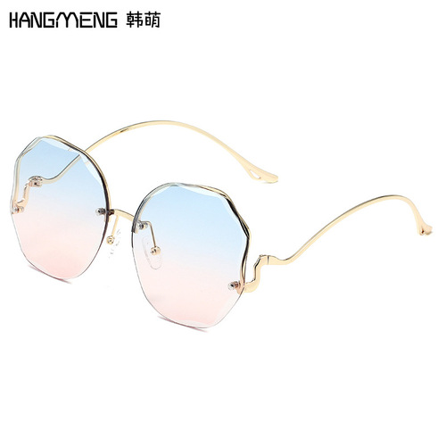 New Frameless Cut Edge Sunglasses European and American Trendy Ocean Film Gradient Sunglasses Butterfly Flower Sunglasses Cross-Border