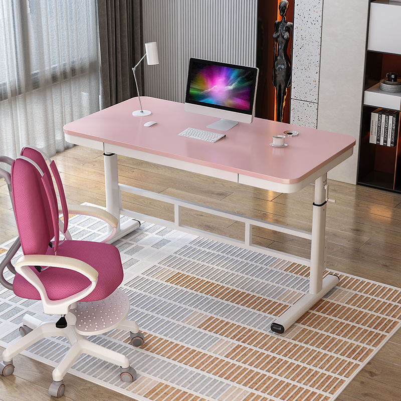 Computer Desk with Adjustable Height for Home Use, Bedroom Gaming Desk, E-Sports Desk, Work Desk, Hand-Cranked Height-Adjustable Desk with Drawers, Writing Desk