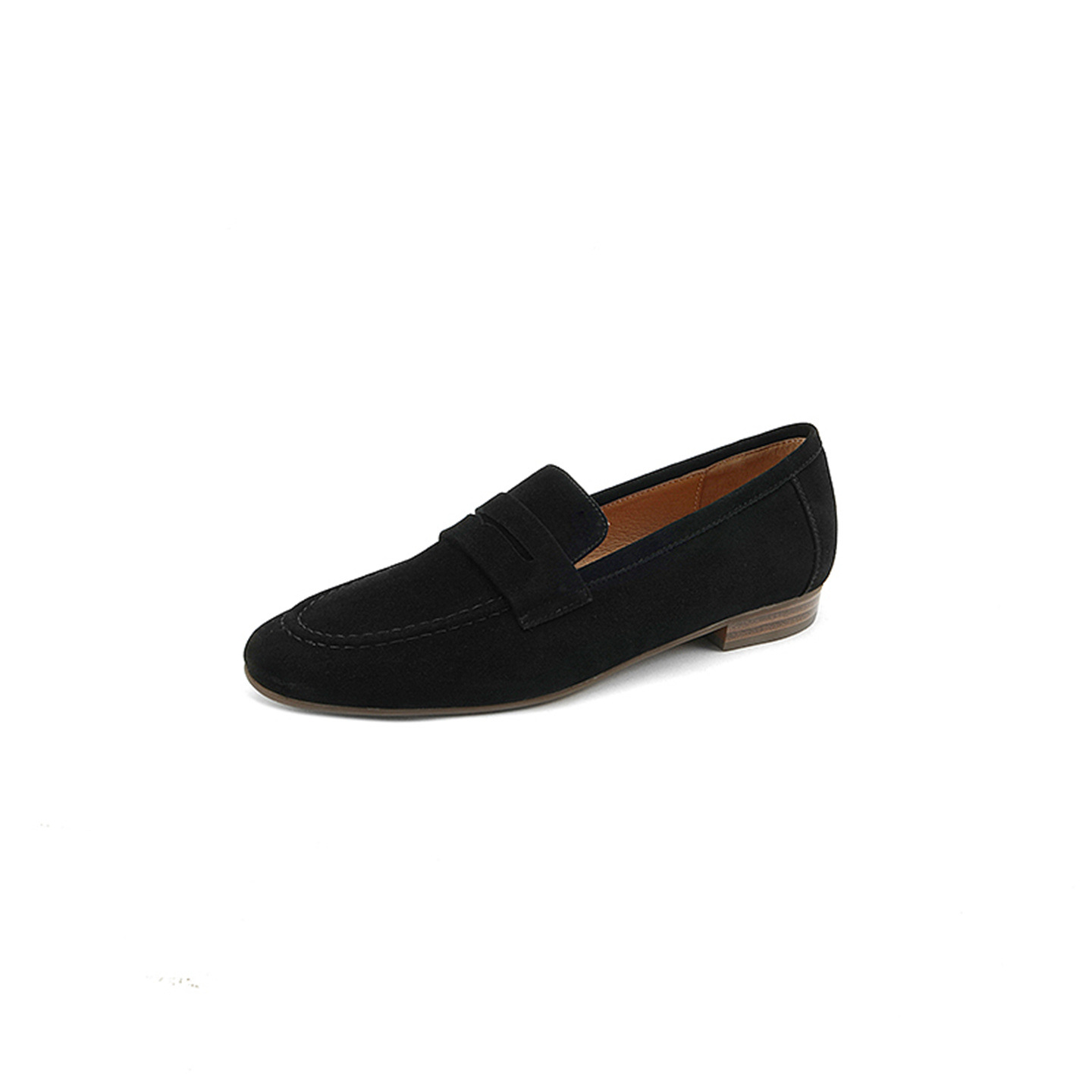 Giày Loafer Nữ Mũi Vuông Gót Bệt Phong Cách Anh Quốc — nâu
