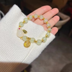 S010-Pulsera de conejo de jade con cuentas verde claro#tamaño 120