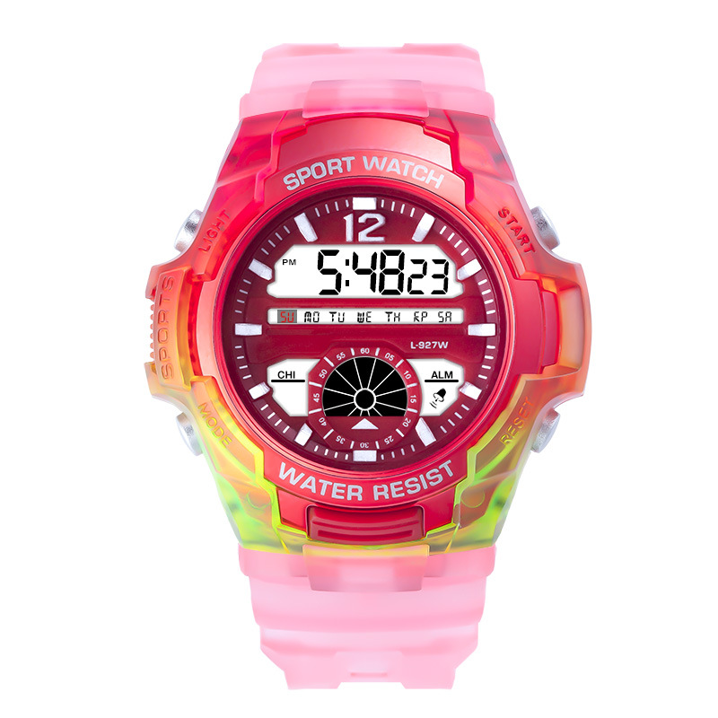 Nuevo estudiante de secundaria multi-funcional deportes al aire libre impermeable reloj electrónico camaleón gradiente transparente reloj fábrica al por mayor