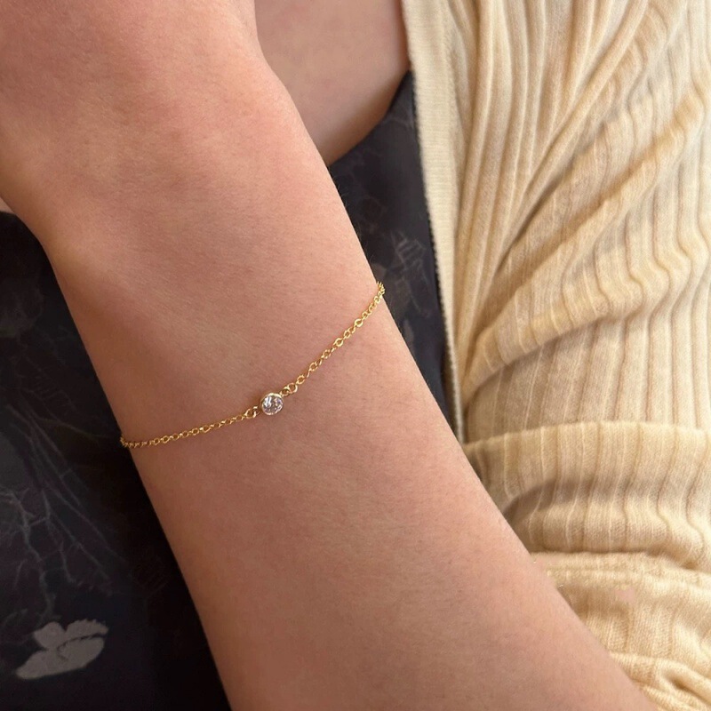 S925 Sterling Silver Plated 14K Gold Bubble Diamond Stacked Bracelet Women's Japanese Style Fashionable Exquisite Single Diamond Simple Extremely Fine Bracelet S925 Sterling Silver Plated 14K Gold Bubble Diamond Stacked Bracelet Women's Japanese Style Fashionable Exquisite Single Diamond Simple Extremely Fine Bracelet